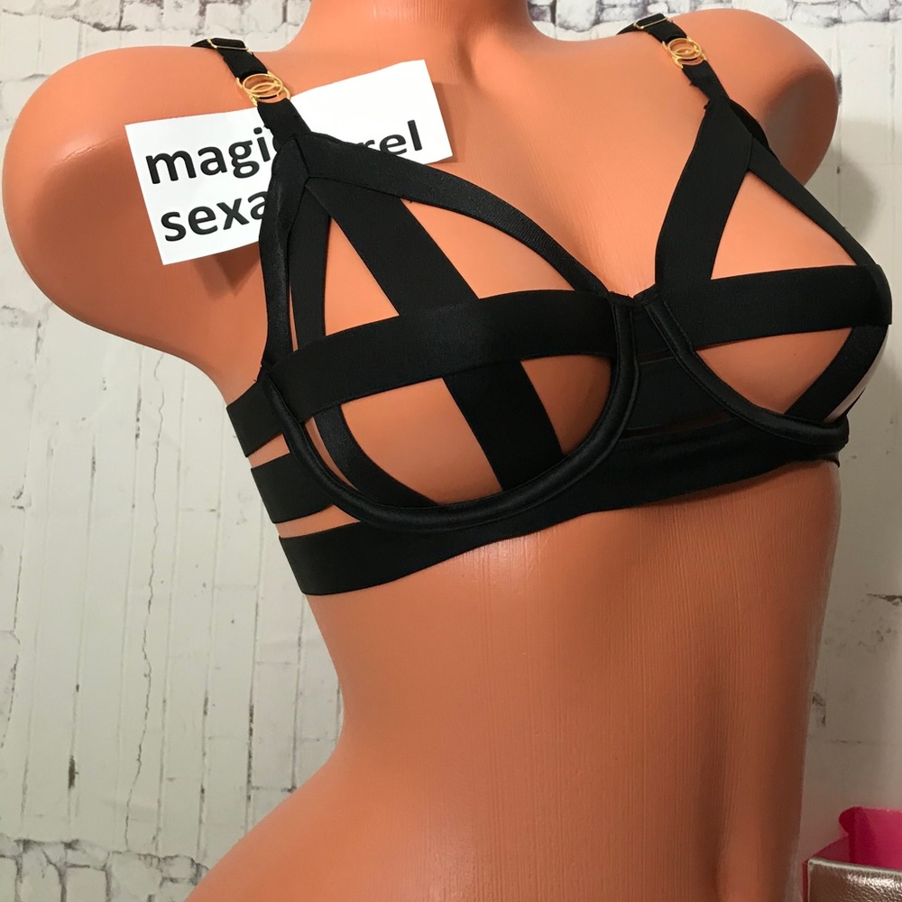 VS 36 LUXE LINGERIE STRAPPY CAGED BRA BANDED CUT OUT